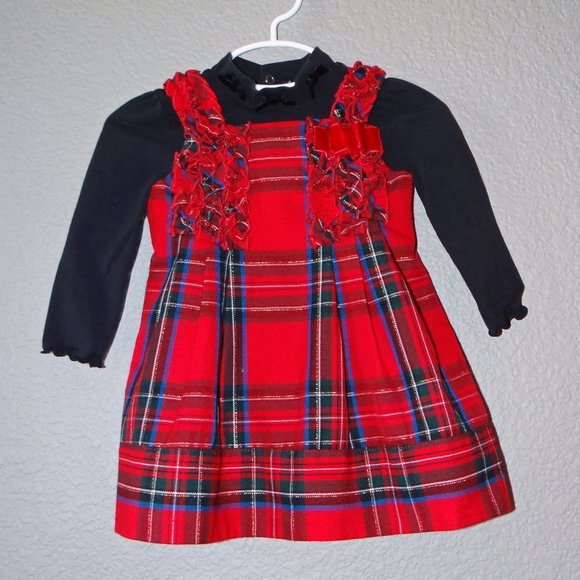 The Children's Place Other - Red Plaid Holiday / Christmas Dress & Black Onesie w/ Diaper Cover Sz 12 months